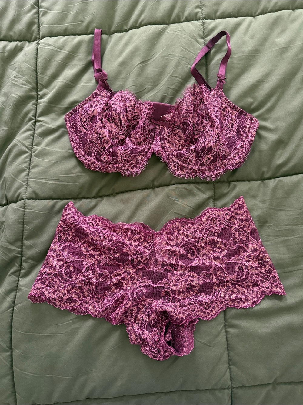 Victoria's Secret Plum Lace Underwire Bra & Lace Boyshorts